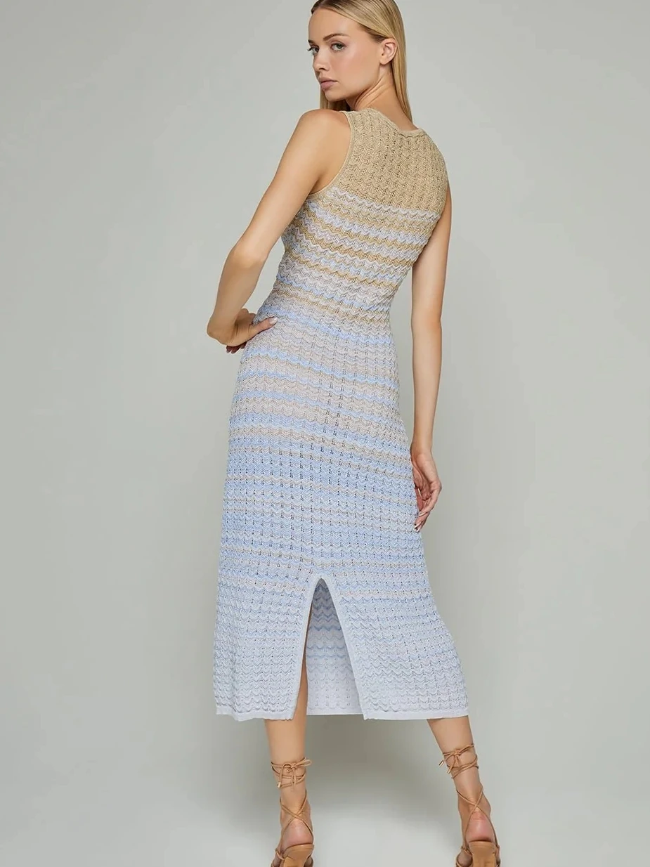 

Zigzag Knitted Paris Luxury Design Brand Sleeveless Round Neck Dress For Woman Slim Fashion Zig Zag Lady Zig Zag Skirt Clothing