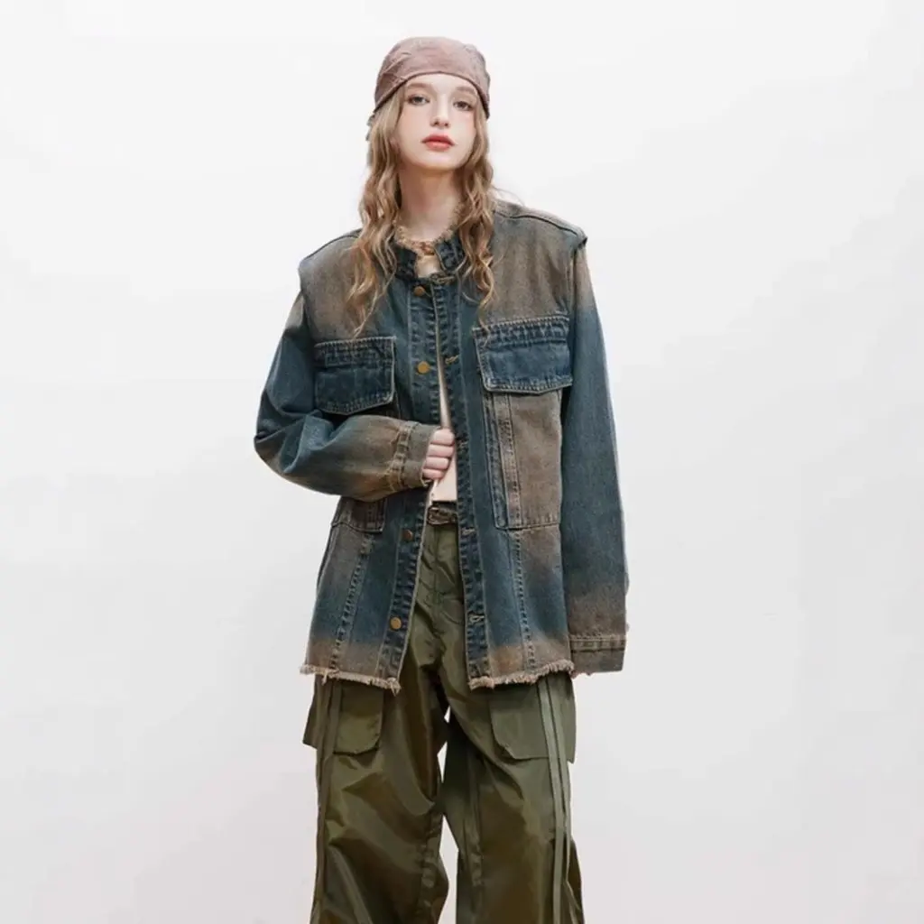 

Женская потертая джинсовая куртка в американском стиле ретро, весенне-осенний модный нишевый топ, новый дизайн