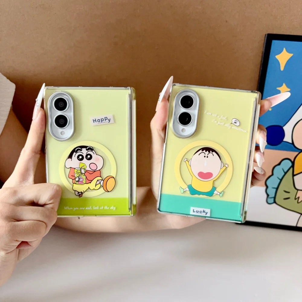 Crayon Shin-chan Magnetic Double Hinge Case For Samsung Z Fold7 Z Fold8 Z Fold8 Ultra Cute Cartoon Shockproof PC Foldable Cover