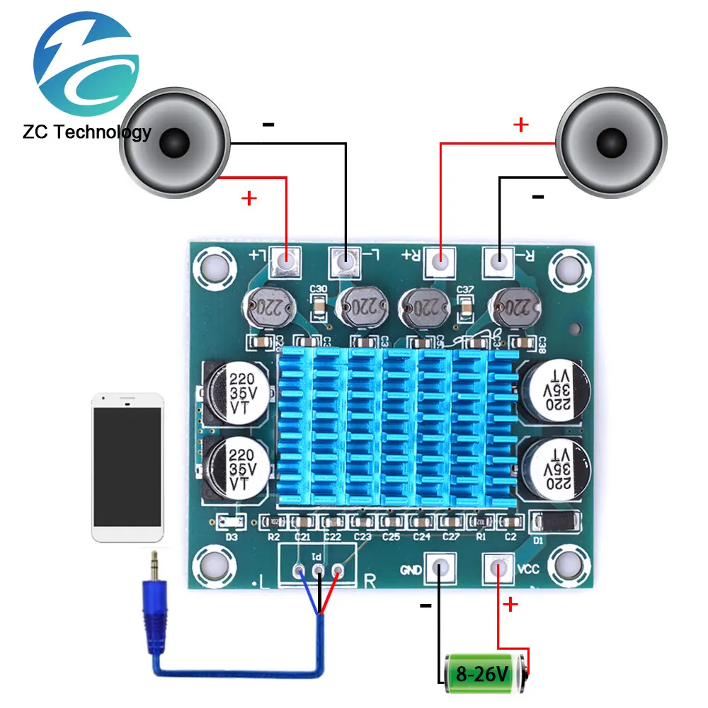 TPA3110 XH-A232 30W+30W 2.0 Channel Digital Stereo Audio Power Amplifier Board DC 8-26V 3A for Arduino