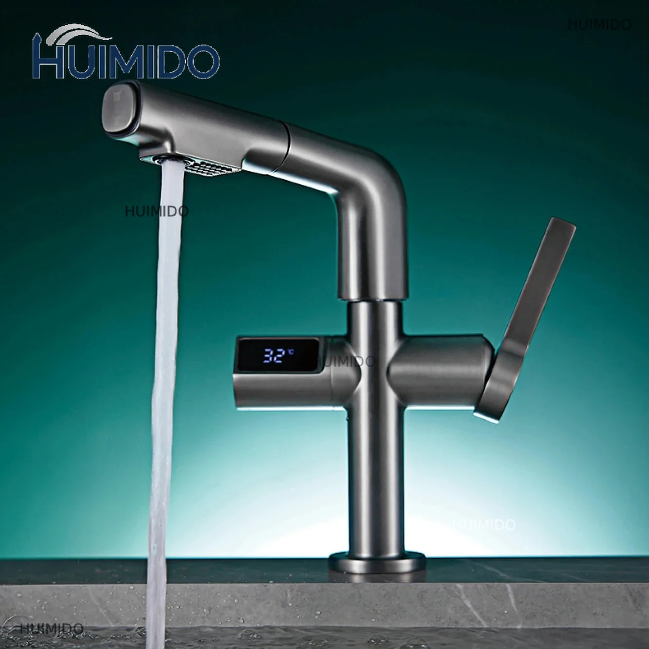 Functional Black Bathroom Faucet Intelligent Induction Digital Display Design Cold and Hot Dual Control Dial Out Basin Tap