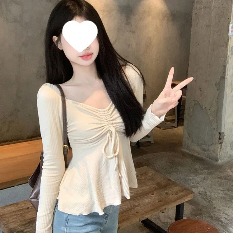 

HongKong Style Retro Long Sleeve Shirt Women's New Office Wear Waist Cinching Belly Covering Lotus Leaf Edge Bubble Sleeve Trend