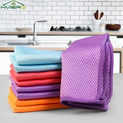 Comprobador de escamas de pescado para limpieza de vidrio, paño libre de marca de agua, toalla de cocina gruesa, toallita absorbente, herramienta eficiente, estropajo, 5 uds.
