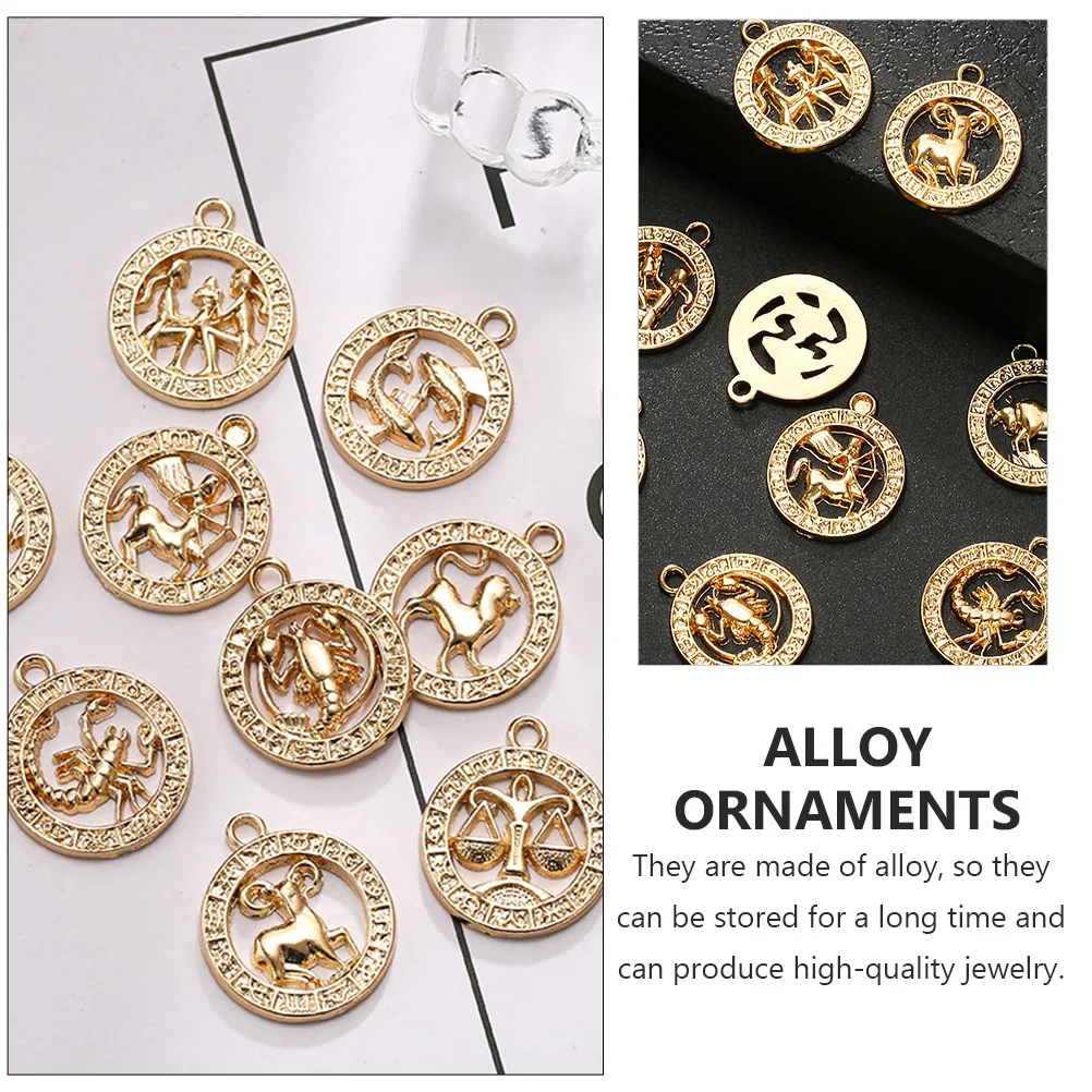 

12 Pcs Zodiac Necklace Pendant Alloy Charms Fashion Jewelry Craft Supplies Beautiful DIY Accessories Decorations