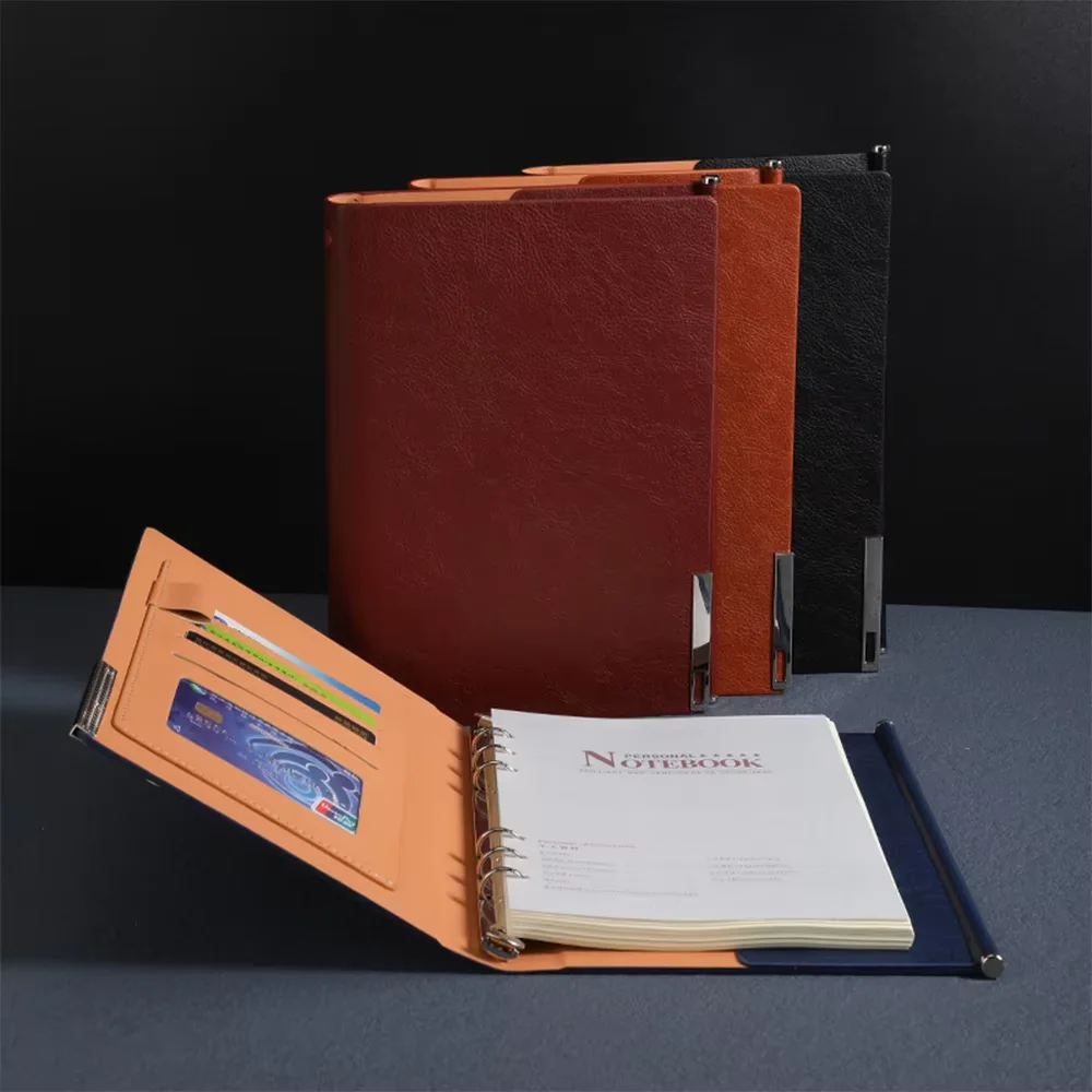 Name Logo Customize A5 PU Leather Notebook 6 Rings Binder Loose-leaf Note Book Student Diary Office School Supplies