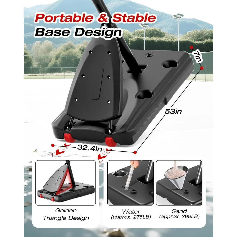 Verstelbaar 10 FT basketbalringsysteem voor buiten met 45-bord voor jongeren, volwassenen en kinderen - draagbare doelen