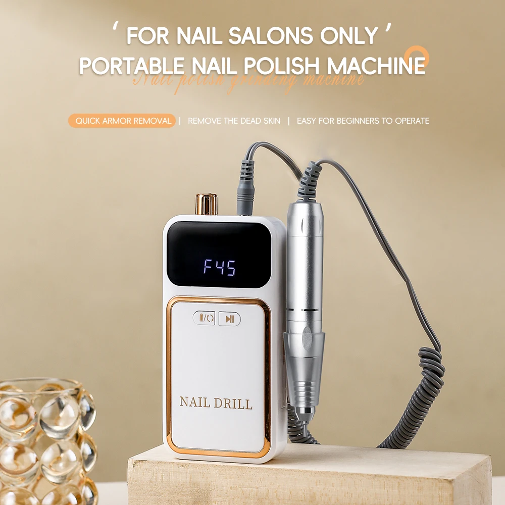 Taladro de uñas portátil eléctrico profesional de 45000RPM, lima lijadora de uñas recargable de poco ruido para herramienta de salón de manicura