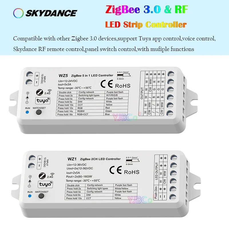 

ZigBee Tuya WZ1 2CH*5A Wireless RF Dimmer WZ5 5CH*3A 5 in1 LED Controller 12V-24V 36V for Single Color RGB RGBW RGBCCT Led Lamp