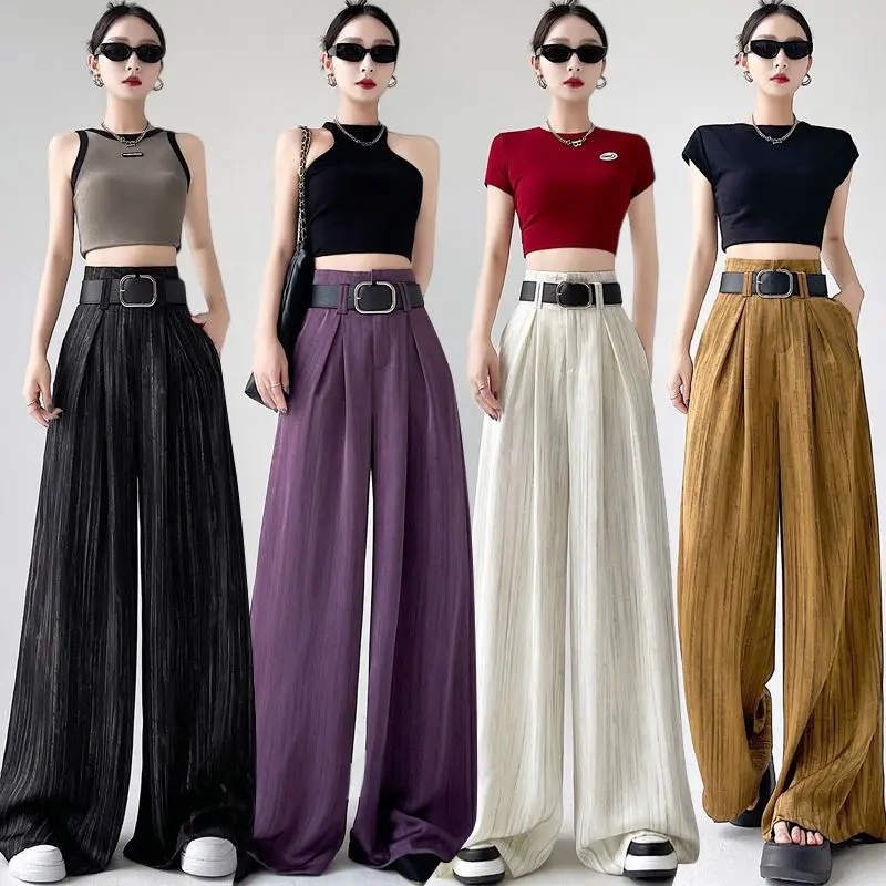 Spring Summer Simplicity Office Lady Wide Leg Women Fashion High Waist Appear Thin Straight Trend All-match Casual Trousers