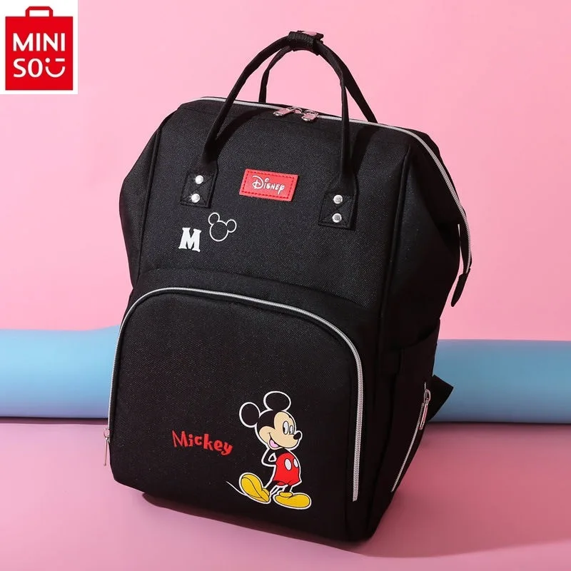 Bolsa de mamã multifuncional impressão miniso-mickey cartoon, grande capacidade, pano oxford, mãe e bebê, moda