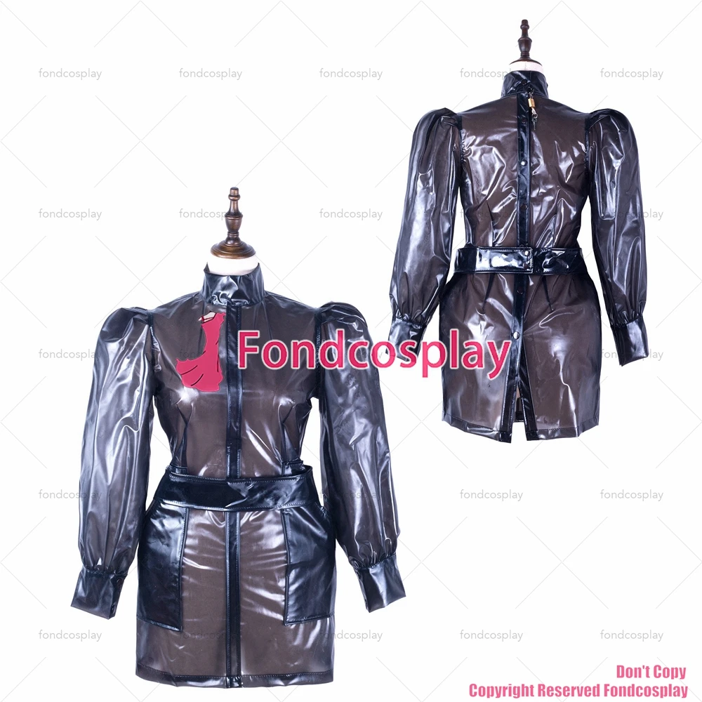 fondcosplay adult sexy cross dressing sissy maid short black clear pvc dress lockable Uniform cosplay costume CD/TV[G2302]