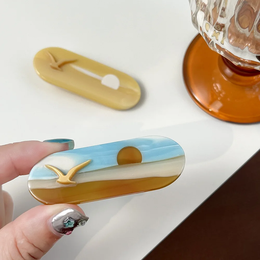 Nuevo acetato océano Celestial puesta de sol gaviota Clip de pato Clip de pelo lateral minimalista accesorio geométrico único para el cabello para mujeres y niñas