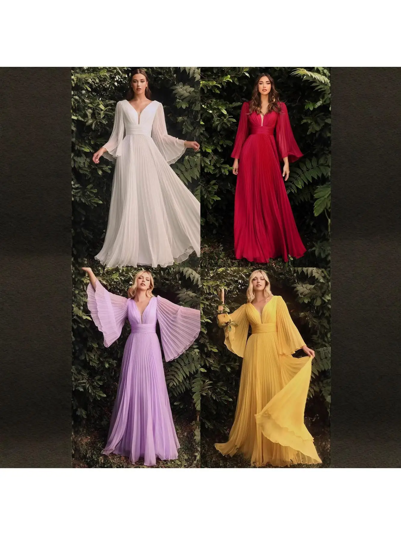 Sexy diepe V-jurk met lange mouwen, slim-fit jurk 2025, lente/zomer, nieuwe mode, high street dames lang - afbeelding 2
