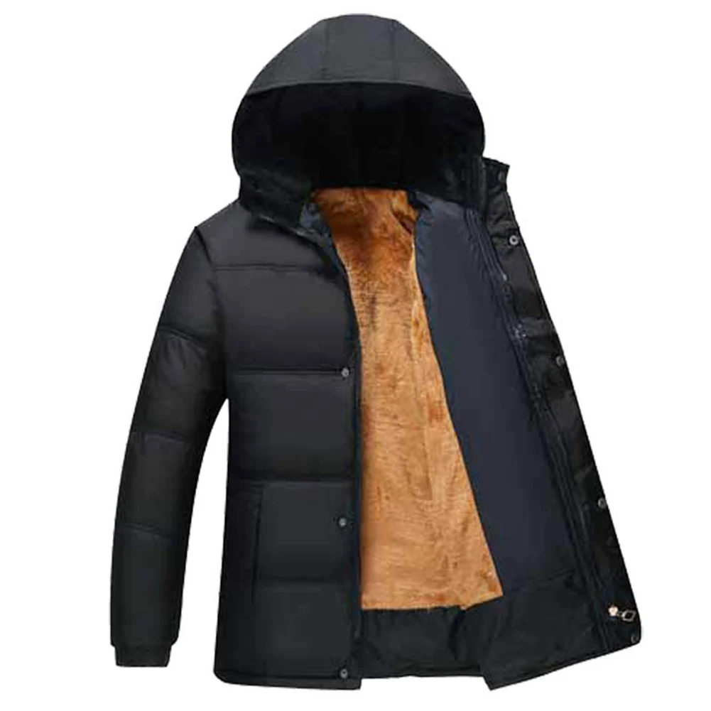 For Daily Wear Solid Color Jacket Thickened Hooded Coat Casual Outing Classical Men's Plush Coat Classical Coat
