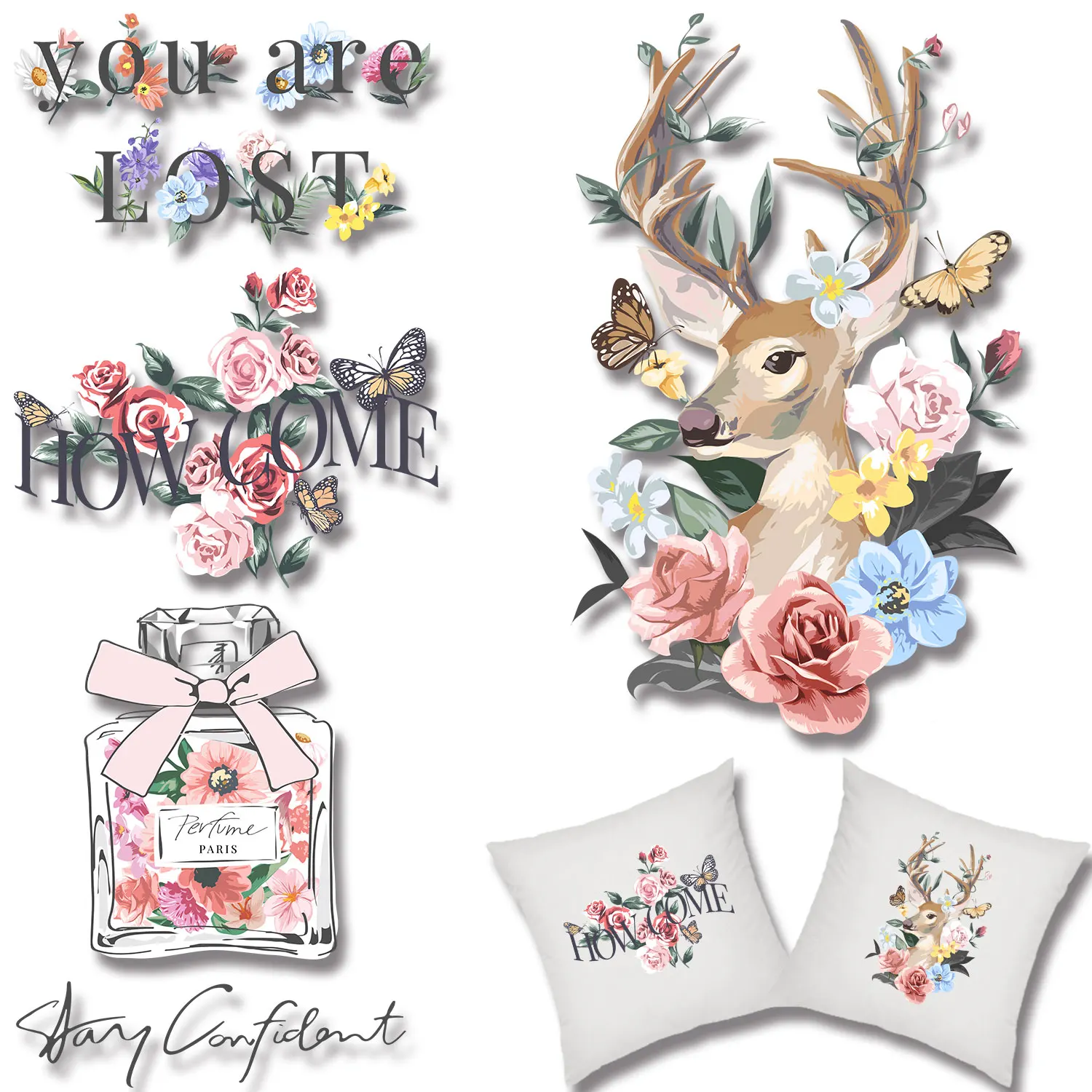 زهرة جميلة فراشة نقل ذاتية اللصق ، نص ملهمة ، الحديد على التحويلات ، اللزوجة القوية ، الديكور ديي