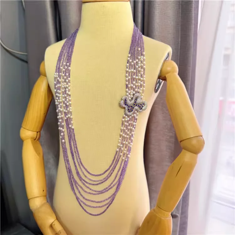 Natural Amethyst And Pearl Multi-layer Necklace