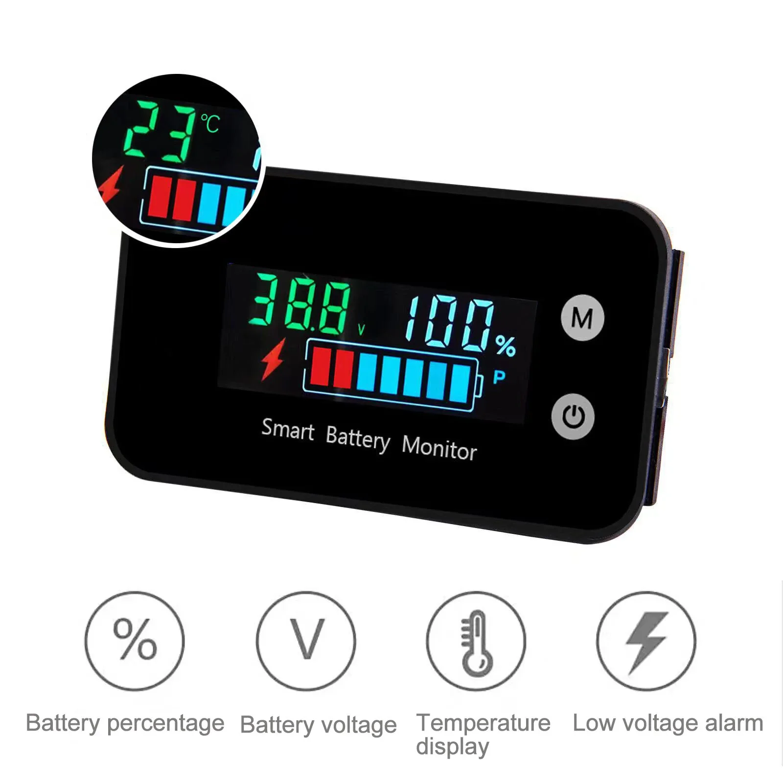 LiFePO4 Lithium Battery Monitor IPX7 Waterproof with Bracket Color Display 7-100V Digital Battery Capacity Tester