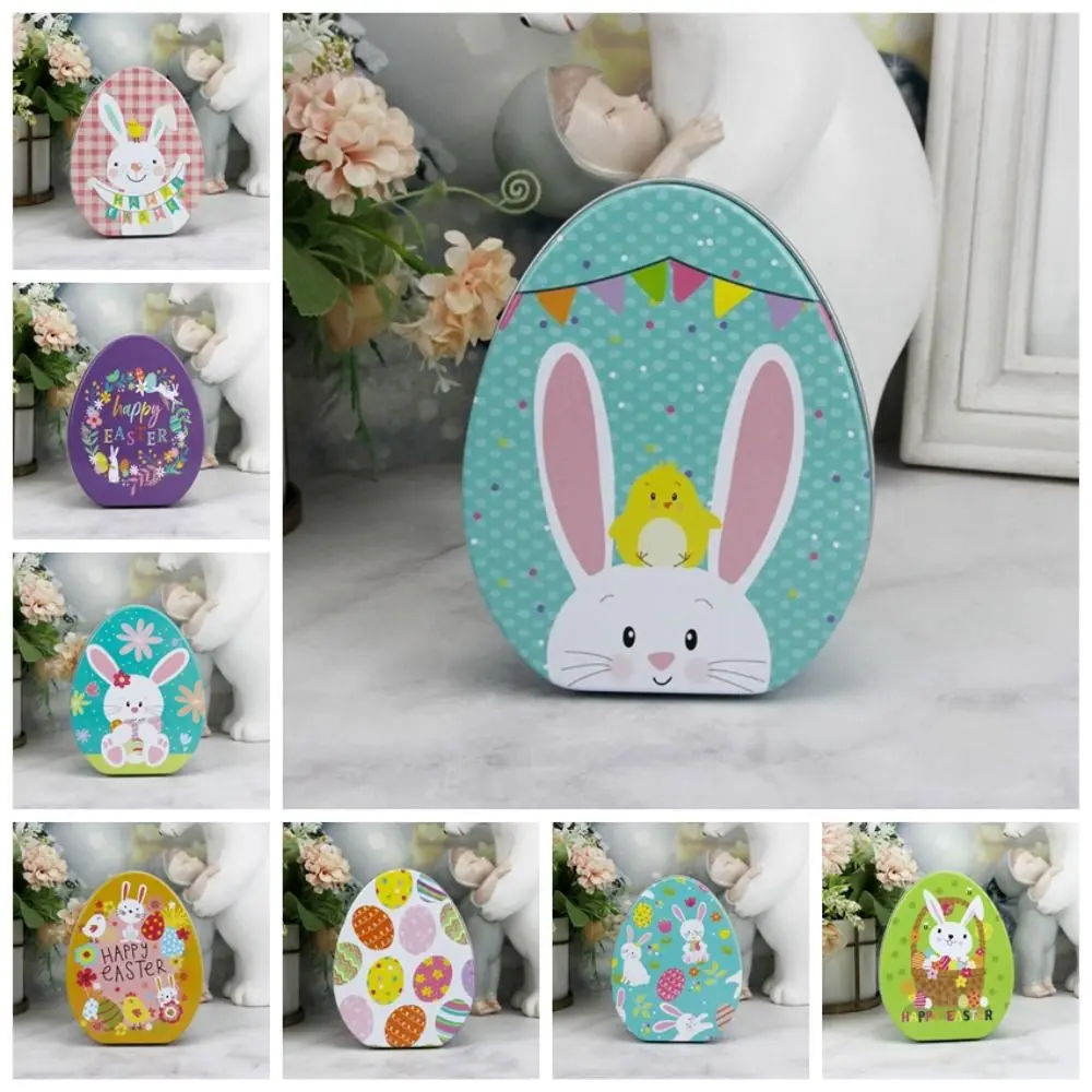 Jewelry Organizer Metal Easter Egg Candy Box Exquisite Cut Rabbit Iron Case Dust-proof Portable Tinplate Storage Case Biscuit