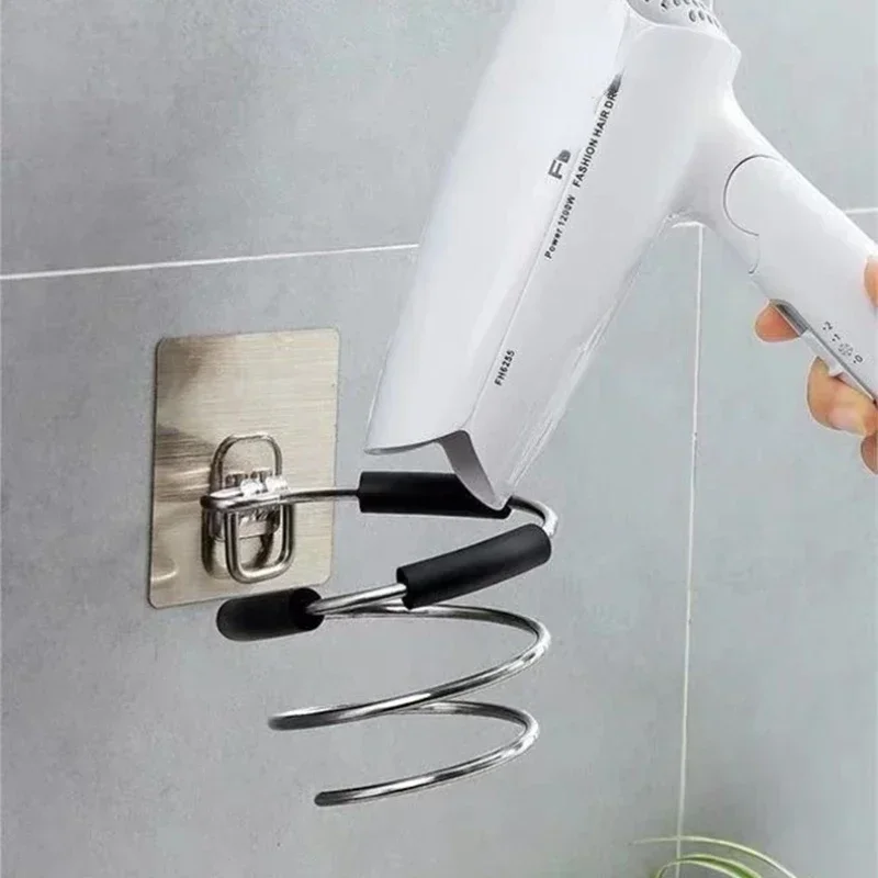 

Bathroom Hair Dryer Holder Blower Home Organizer Adhesive Wall Mounted Nail Free No Trace Stickers Hair Care Dryer Storage Rack