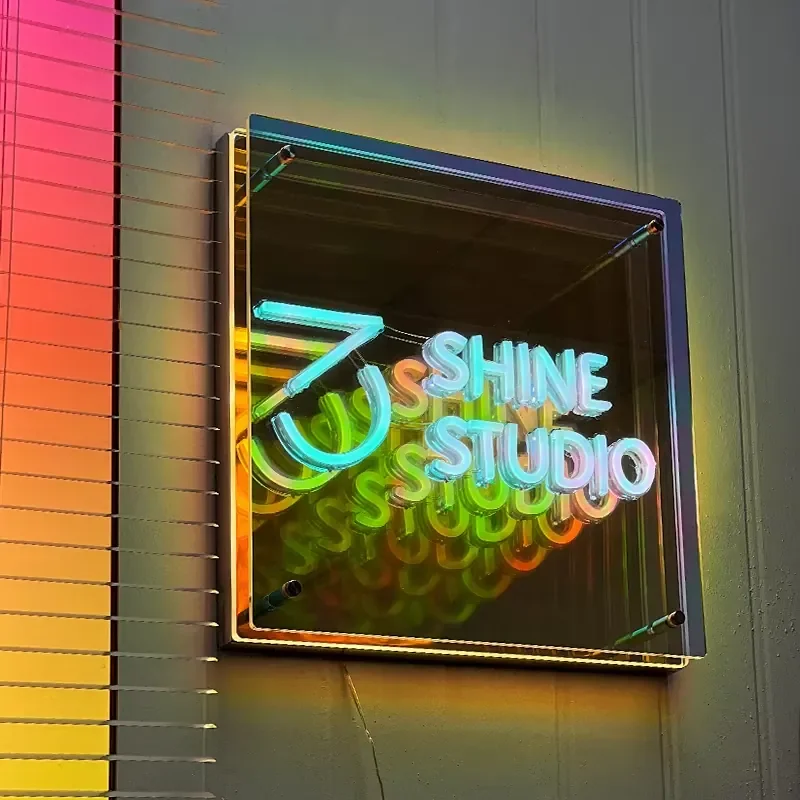 Millennium Mirror Abyss Mirror Light Box Customized Colorful Acrylic Neon Light LED Luminous Character Logo Billboard