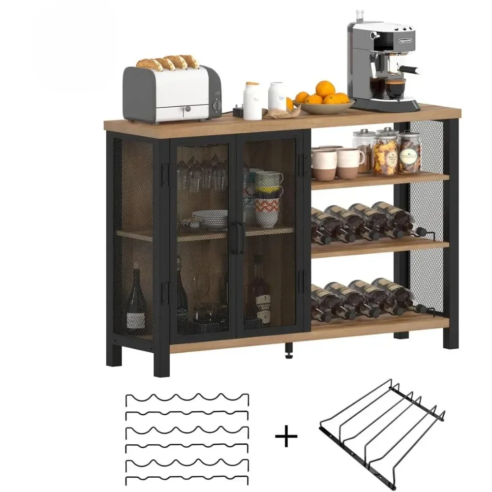 Bar  Cabinet with Storage, Industrial Liquor Cabinet for Home, Buffet Sideboard with Wine Rack and Glass Rack, Farmhouse Coffee