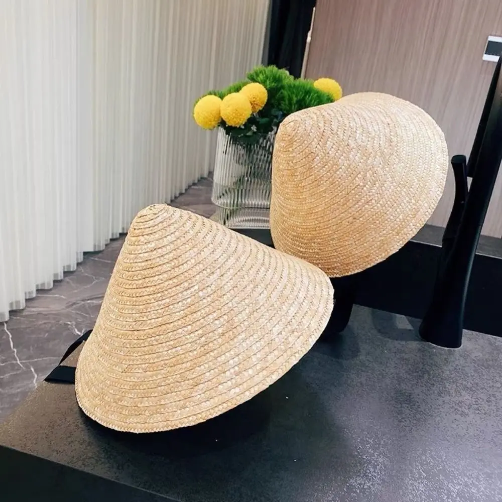 Big Brim Kids Sun Hat Korean Breathable Girls Straw Hat with Chin Strap Creative Straw Visor Cap for Children