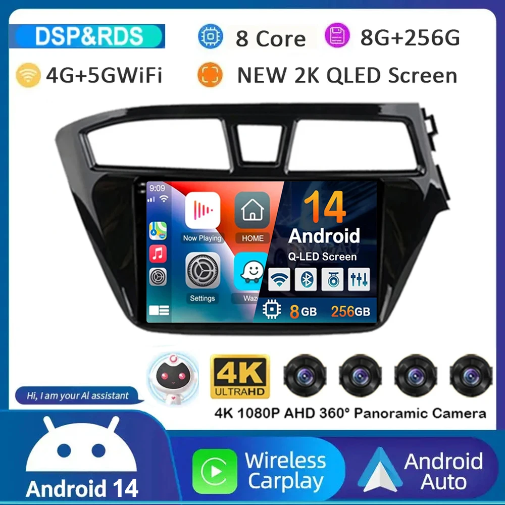 Android 14 Carplay Auto WIFI+4G Car Radio For Hyundai I20 RHD 2015 2016 2017 2018 Multimedia Video Player Stereo GPS Head Unit