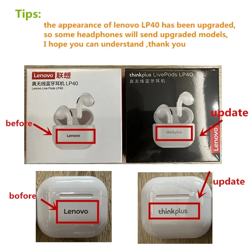 Originele Lenovo Lp40 5PCS 10PCS Bluetooth Headset 5.0 Semi-in-ear meeslepende audio hi-fi TWS microfoon touch control