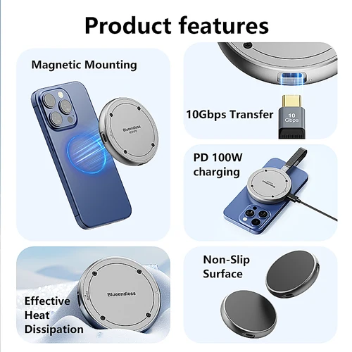 Imagen 2 del producto Carcasa magnética Blueendless M.2 NVMe SSD con carga PD 10Gbps tipo C 3,2 a NVMe PCI-E ssd para Iphone ProRes MacBook