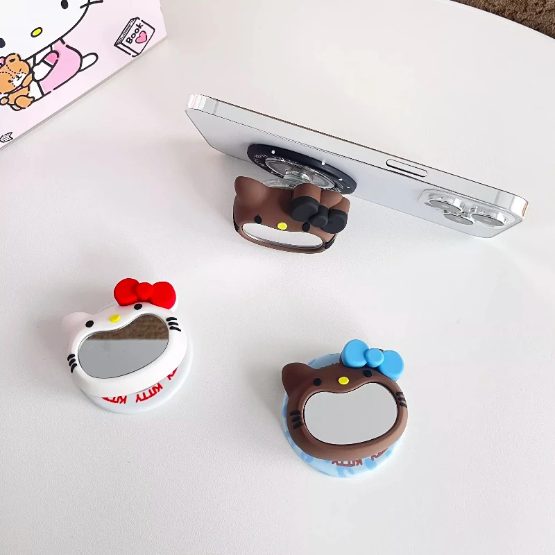 

Cute Sanrio Hello Kitty Makeup Mirror For Magsafe Magnetic Phone Griptok Stand For iPhone Foldable Wireless Charging Holder