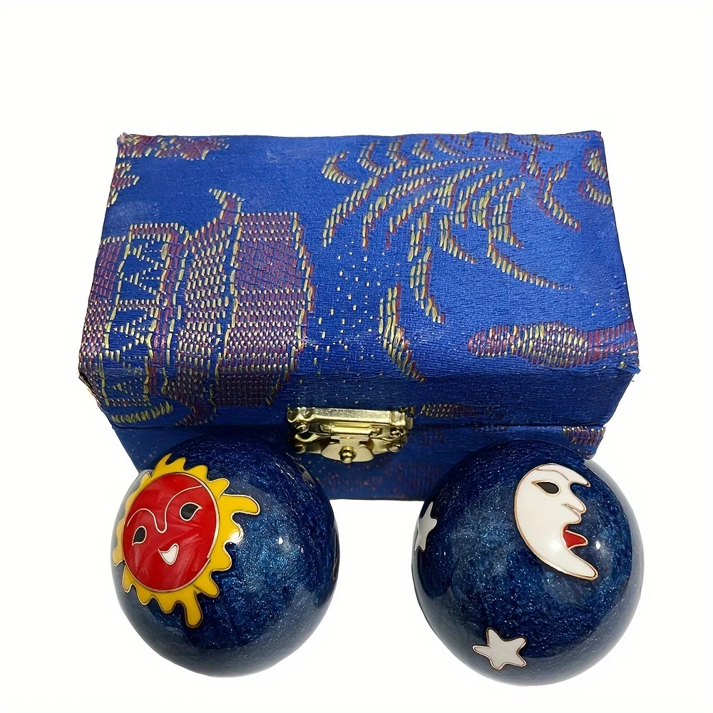2Pcs 1.85 Inch Cloisonne Baoding Balls Yin Yang Enamel Hand Exercise Stress Relief Massage Balls for Adults with Gift Box