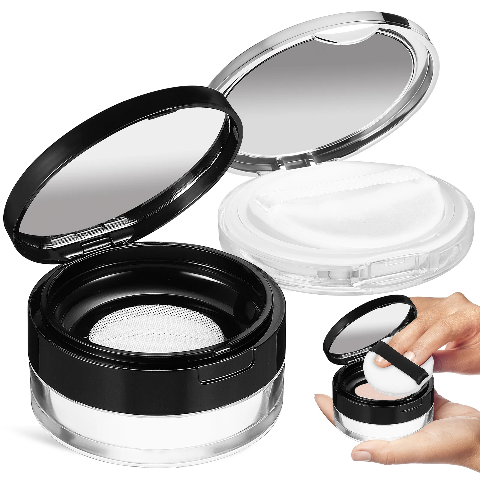

2pcs Powder Box 20g Mesh 3g Silver Compact Refillable Containers Travel Size Loose Case Makeup Foundation Container