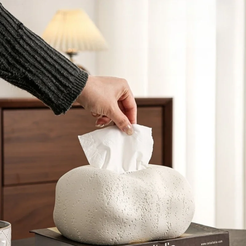 Wabi-Sabi Travertine Tissue Box Cover, Natural Stone Napkin Holder for Living Room Desk, Minimalist Home Organizer, Unique Gift