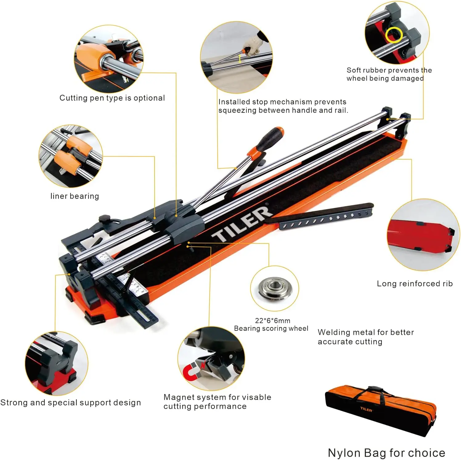 25 Inch Manual Tile Cutter, Professional Procelain Ceramic Tile Cutter with Free Bag, Removable Scale & Tungsten Carbide Cutting