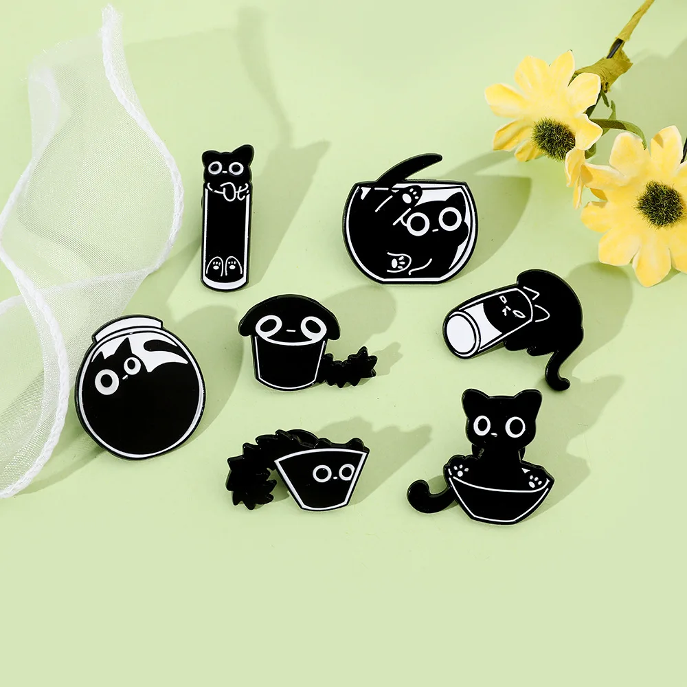Набор эмалевых булавок в виде милого черного кота чайная забавная котенок влюбленная брошь на лацкан значок кошка влюбленные Ювелирные изделия Подарки для детей друзей оптовая продажа