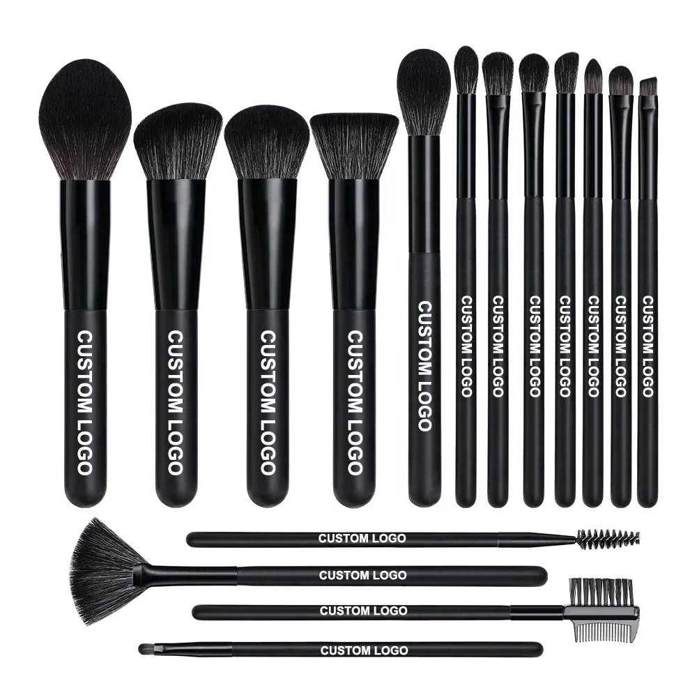 

# Hot Wholesale Black Custom Makeup Brush Set 16PCS Pinceaux Maquillage Professionnel Private Logo Makeup Brushes Bulk