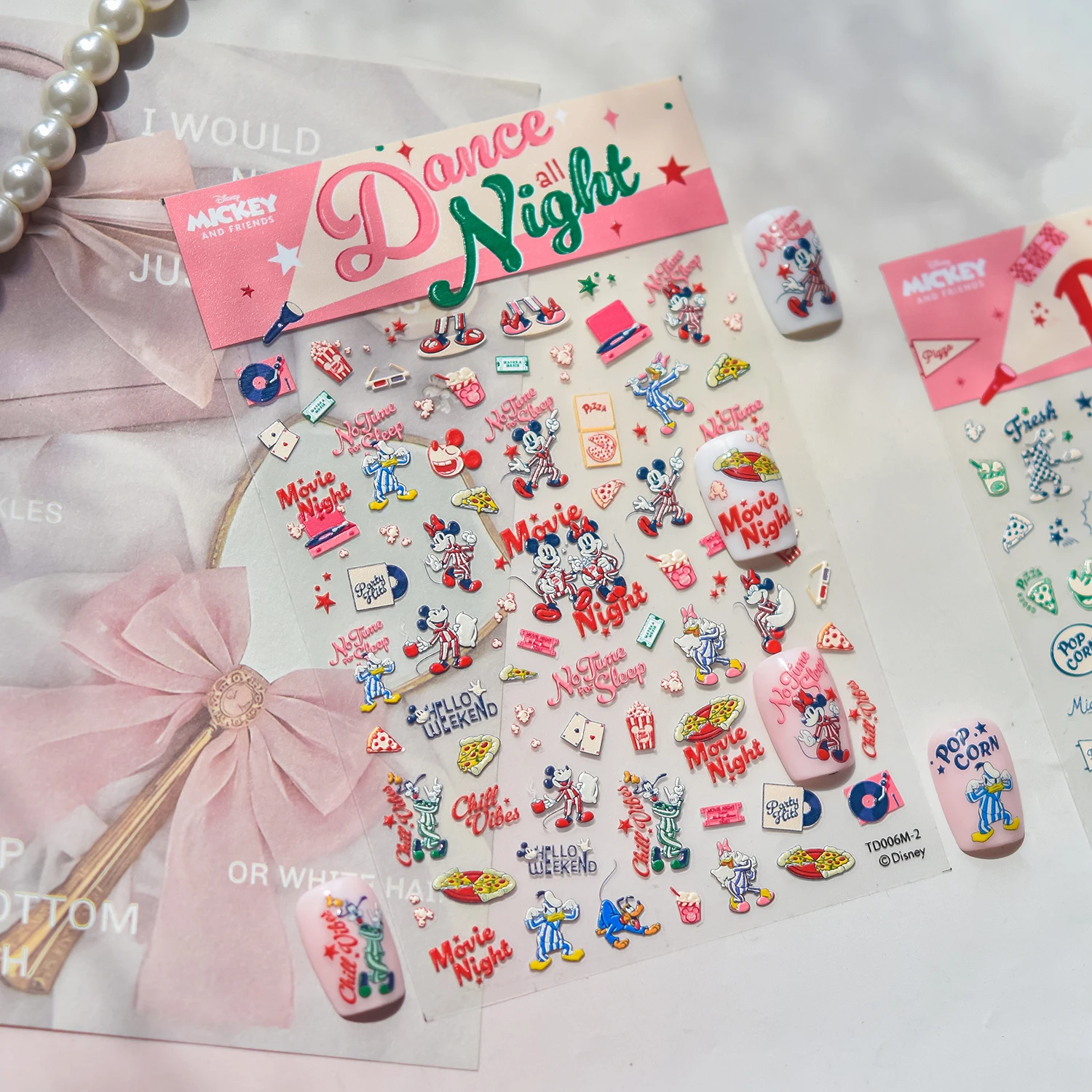 

1 PCS 5D Disney Mickey Mouse Nail Stickers Stitch Nail Parts Strawberry Bear Nail Art Accessories Press on Nails