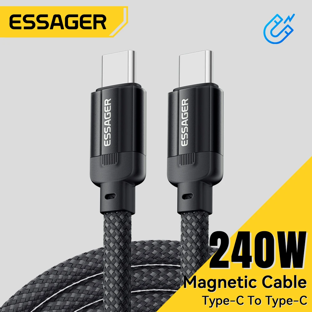 Essager 240W Magnetic Type C To Type C Cable 5A PD100W Fast Charging Anti Winding Cable For iPhone 15 MacBook iPad Xiaomi Laptop