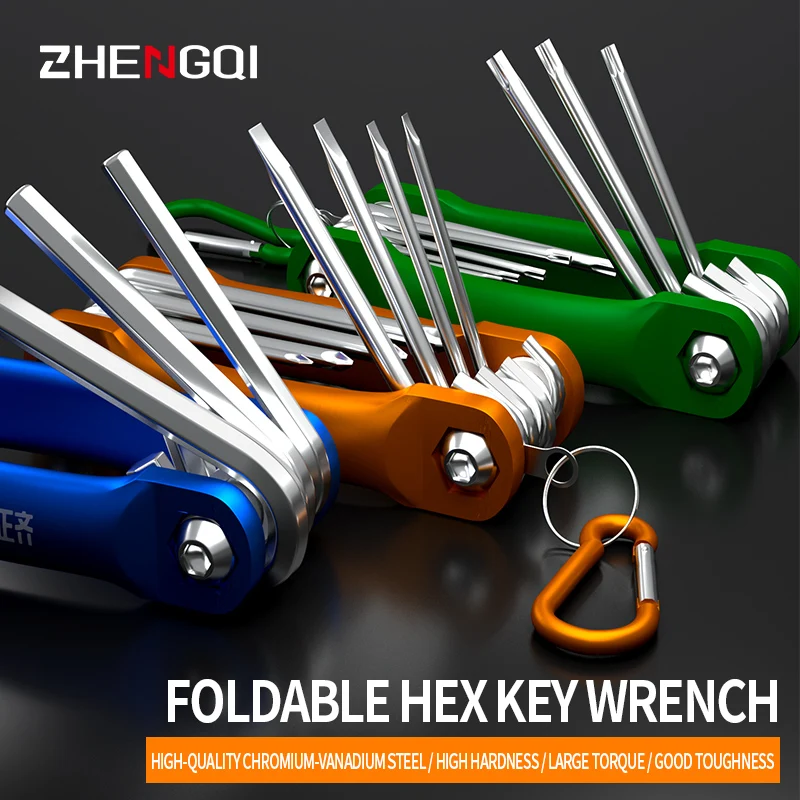 Chiave esagonale pieghevole 8 in 1 Chiave pieghevole multifunzionale in materiale cromo vanadio per set di utensili manuali portatili per ciclismo/lavoro