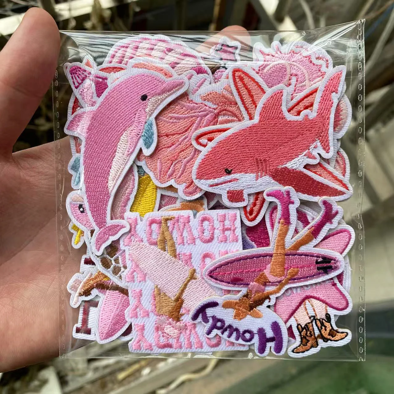 Pink Marine Animals Iron on Patches Beach Time Surfing Girls Embroidered Appliques Coastal Cowgirl Badge Midwest Princess Emblem