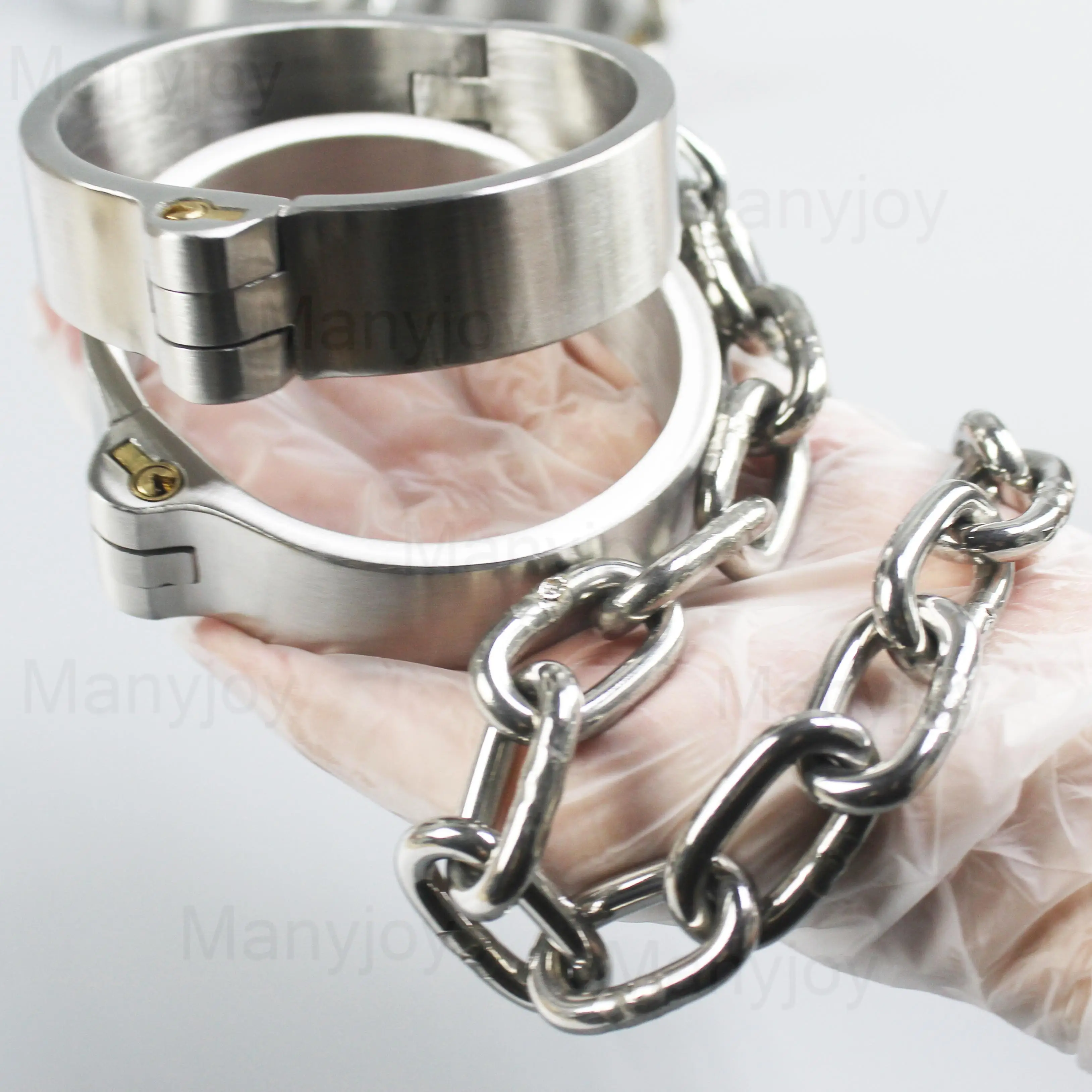 BDSM Stainless Steel Handcuffs Wrist Ankle Cuffs with Removable Chain Restraint Shackles Slave Sex Game Adult Roleplay Women Men