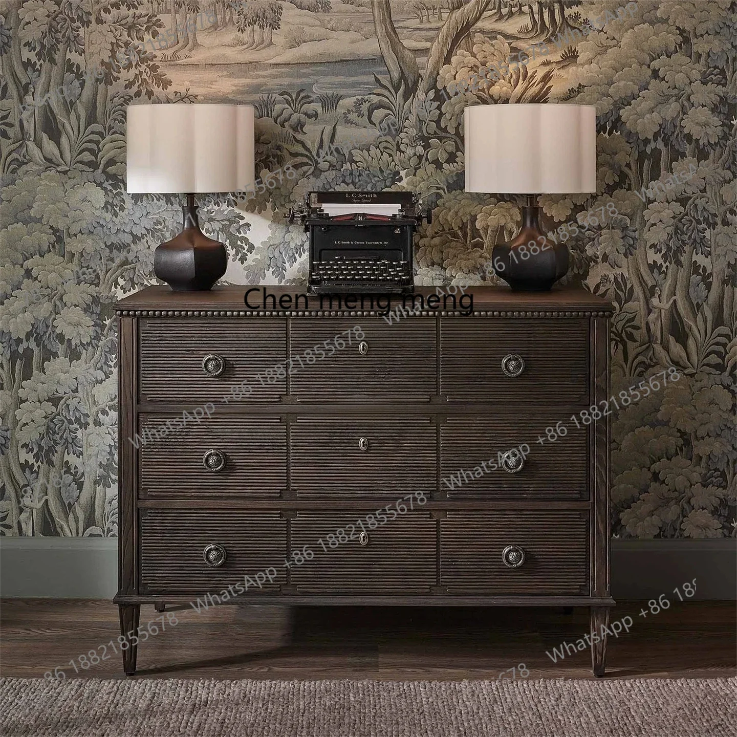 X Solid wood three-bucket cabinet hand-carved bedroom drawer storage side cabinet dresser