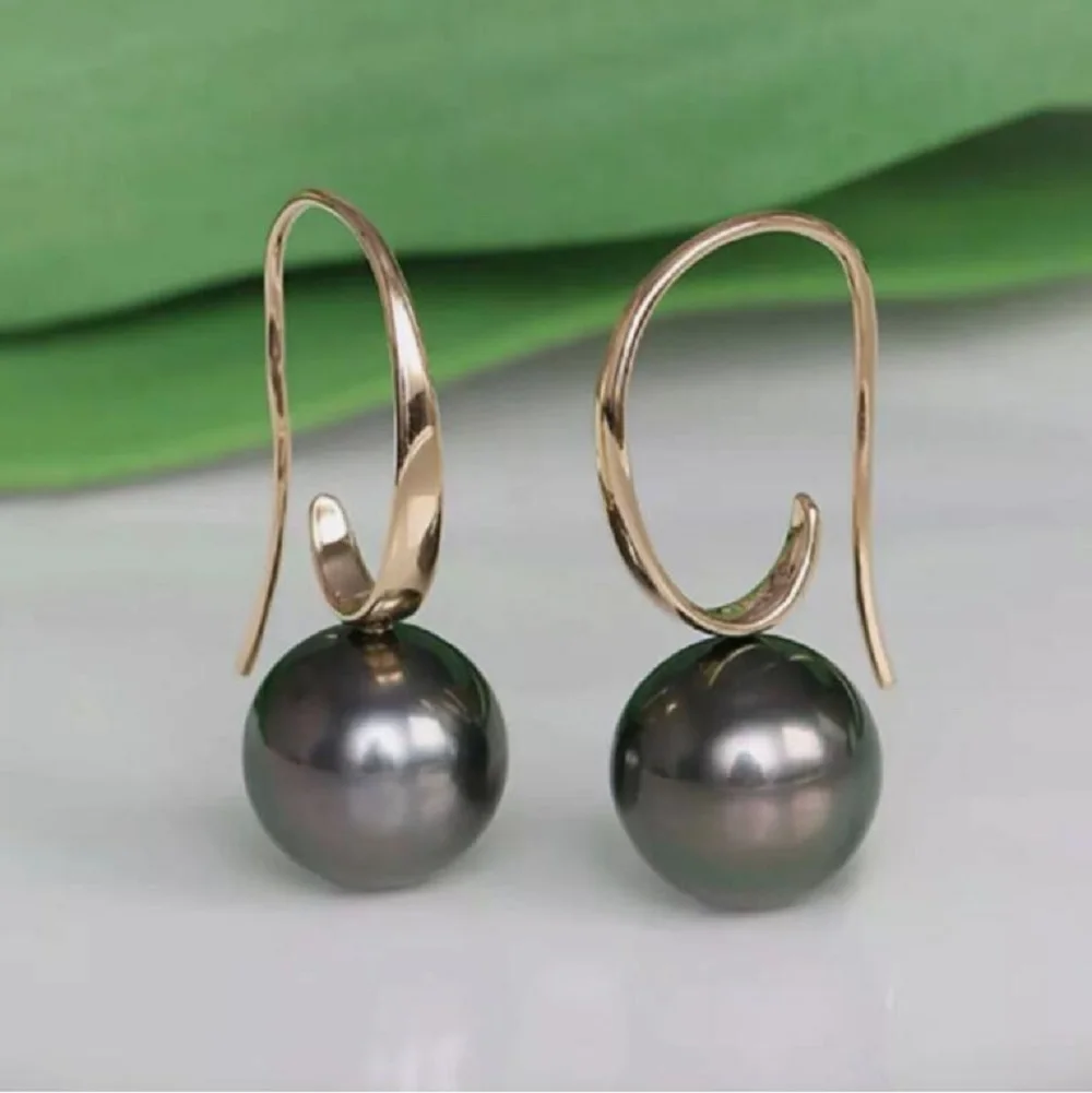 AAA+ 10-11mm12-11 12-13mm Authentic s925 Silver  tahitian black Sea Pearl earring gift box