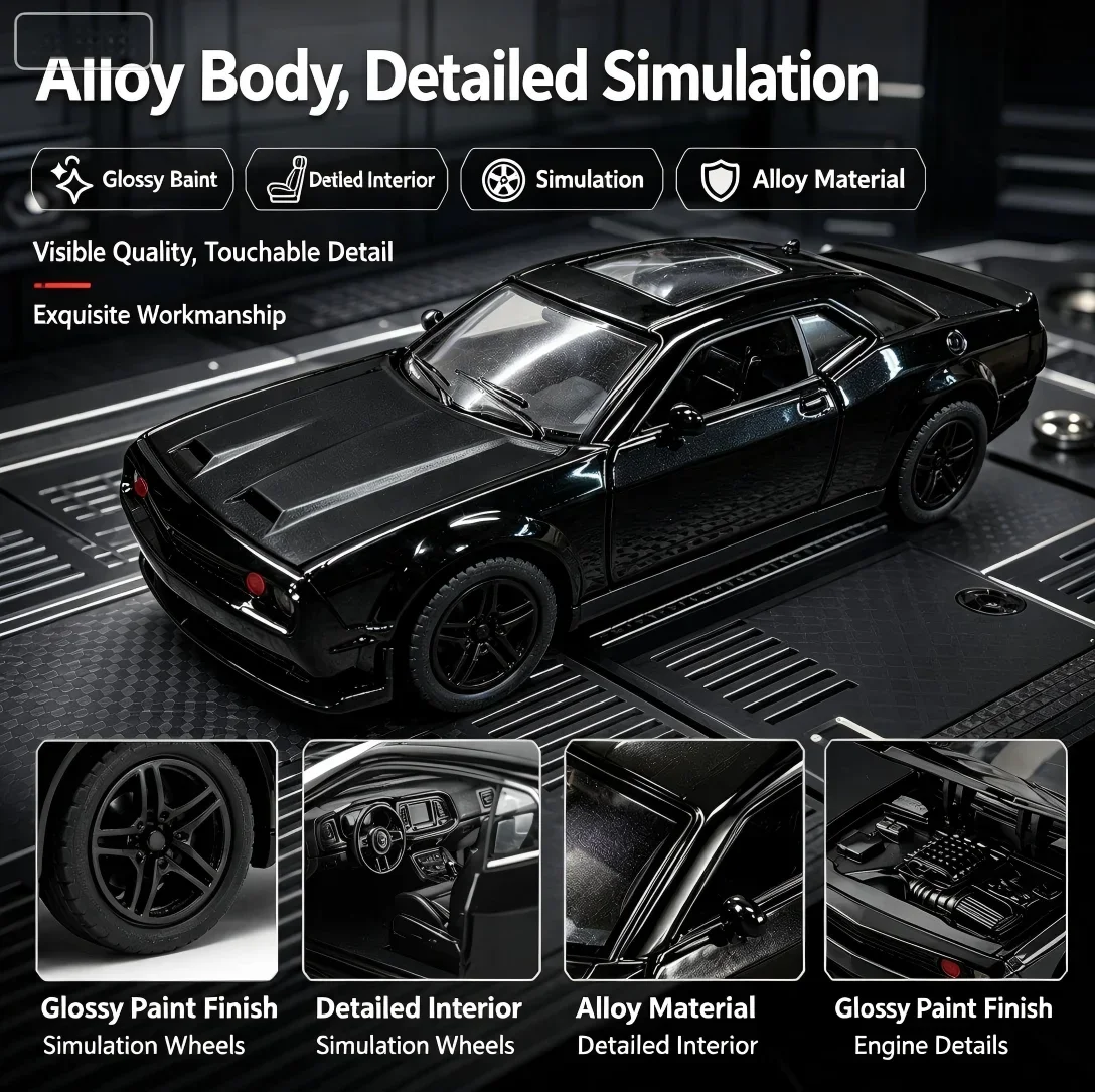 1:36 Classic Super Muscle Car Alloy Diecast Replica Pull-Back Function Openable Doors Hobby Vehicle High-end Gift Home Decor