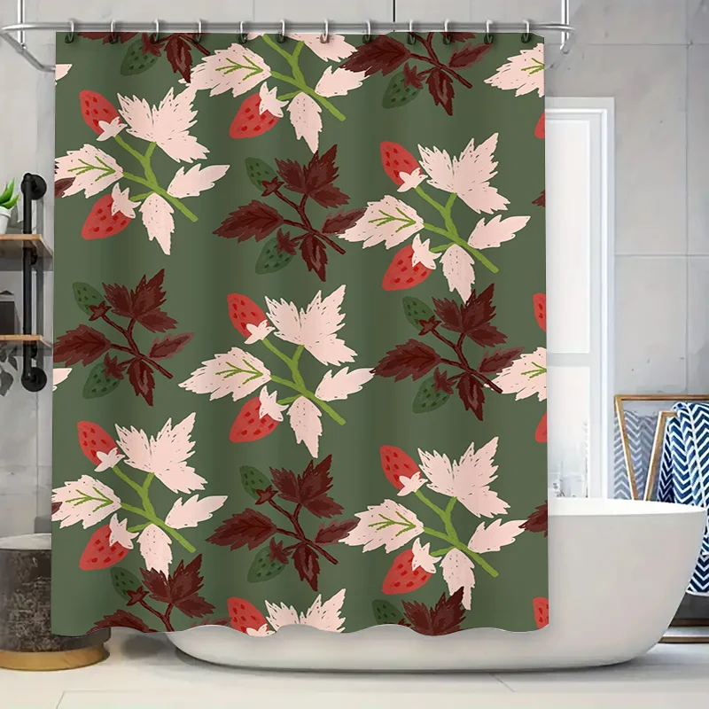 

Современная занавеска для душа с цветочным принтом для ванной комнаты, зеленая клубничная дизайнерская занавеска, декоративная водонепроницаемая ткань, индивидуальный размер, доступный для дома
