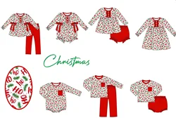 Christmas boutique children's set long-sleeved elastic letter leaf print bow trousers girls boys trousers set baby romper dress