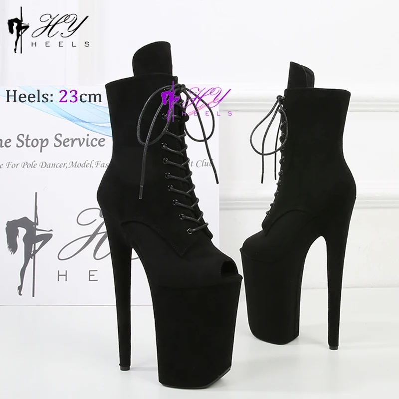 Sexy 17 20 23 26cm Stripper Pole Dance Ankle Boots Black Suede 7\