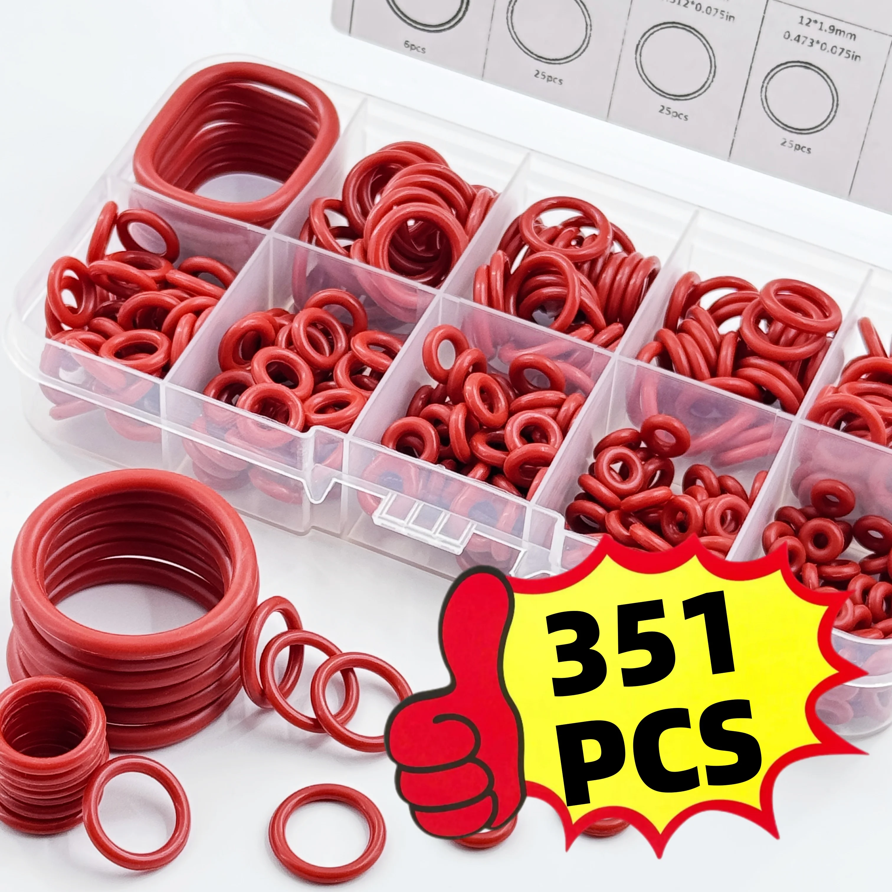 351pcs Silicone O-ring Set, 10 Sizes Oil And Heat Resistant Suitable For Cars And Pipelines