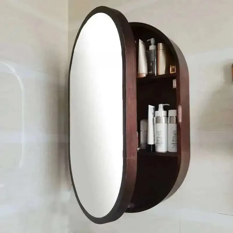 Oval Bathroom Mirror Cabinet Storage With Light Wall Mounted Bathroom Decor Apply Shower Makeup Banheiro Decorative Gold Led