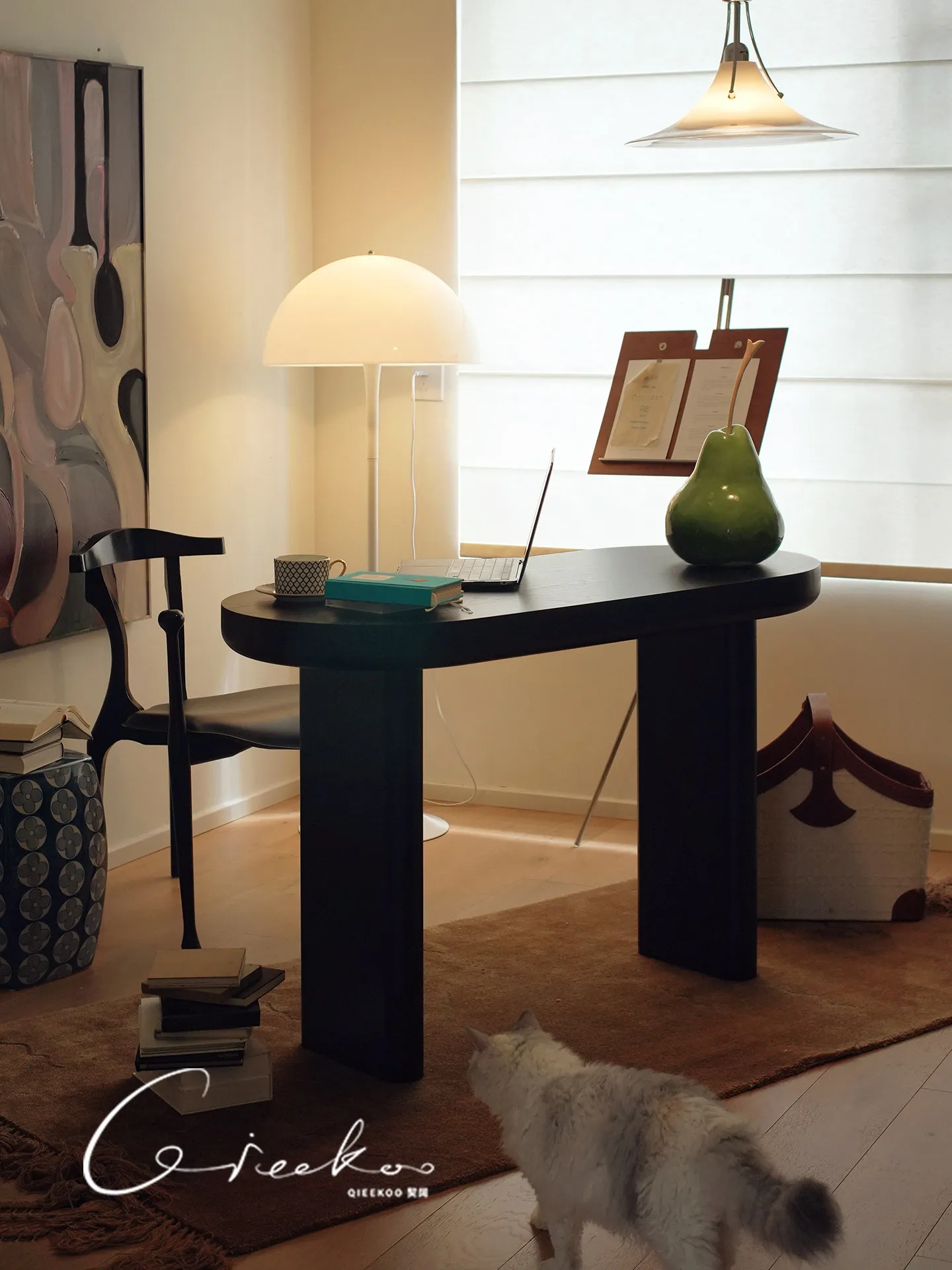 Wide home wabi style bedroom desk oval British French light luxury office medieval black edge table coffee table